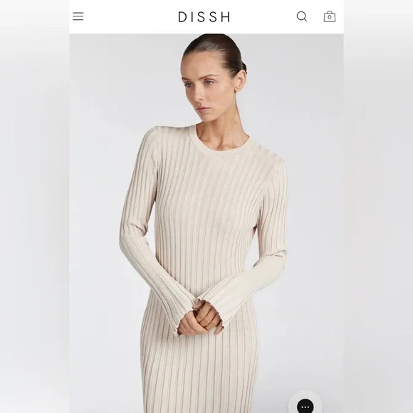 DISSH Cream Long Sleeve Ribbed Dress - Picture 1 of 5